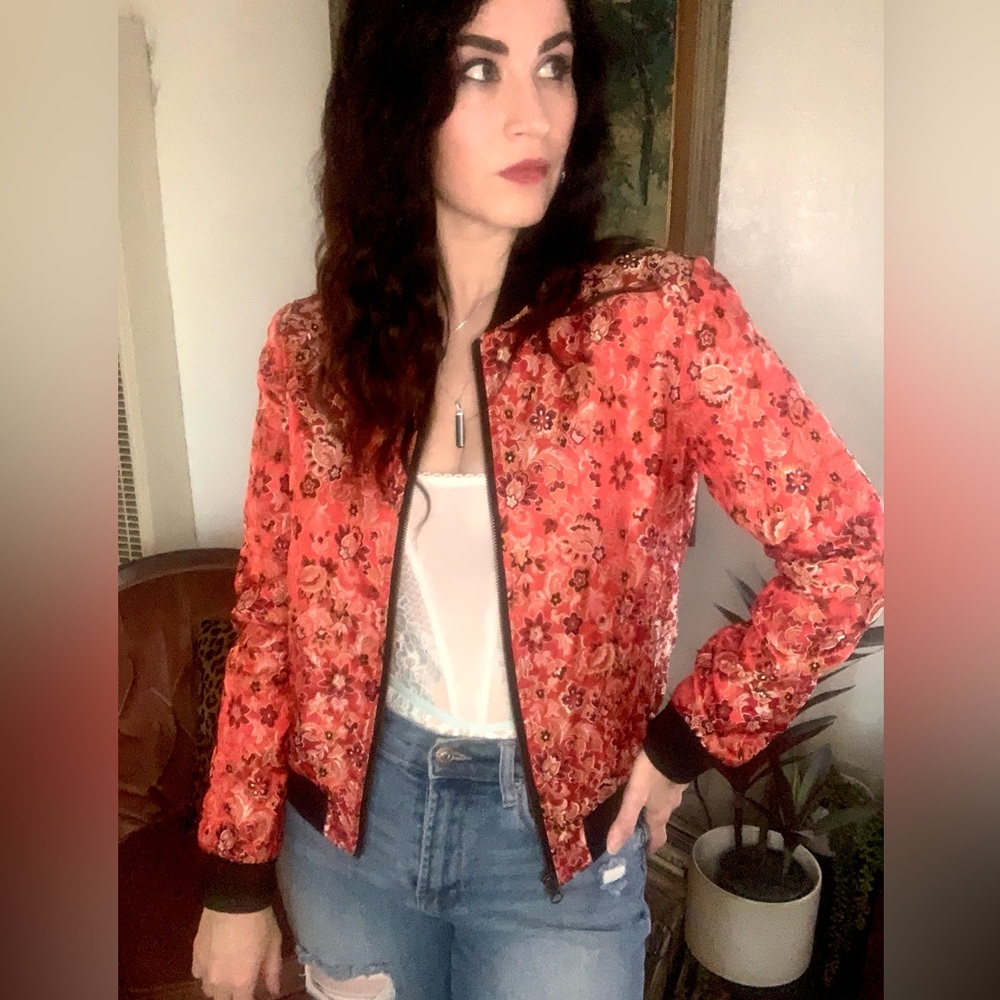 Nasty Gal Collection Red and Black Floral Jacket